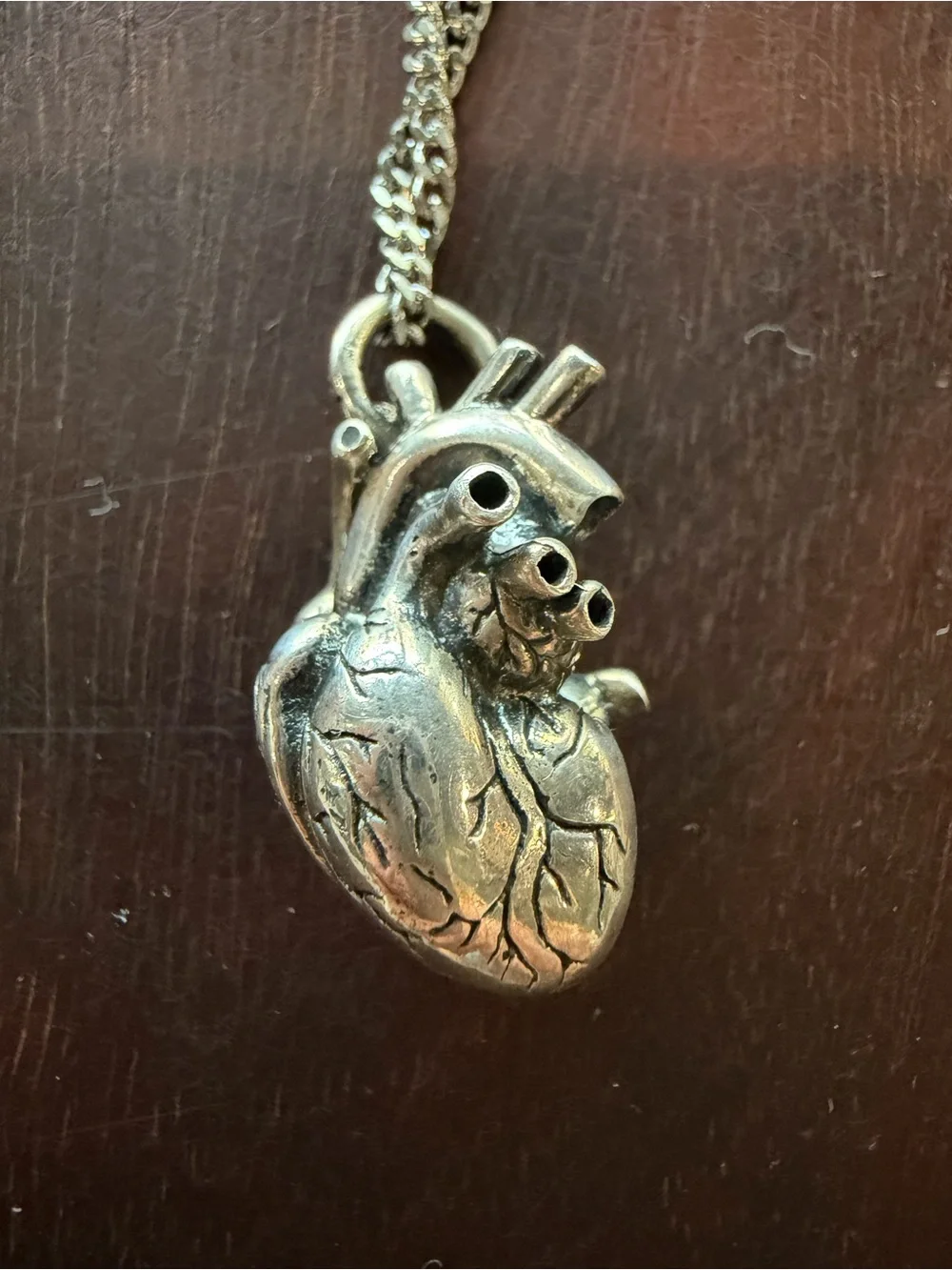 Large Sterling Silver Anatomical Heart Pendant Necklace 925 Goth 20g